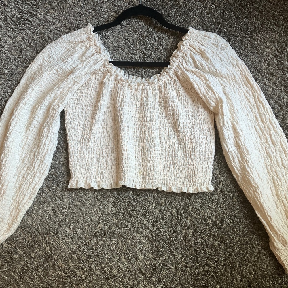 Saltwater LUXE Cream Puff Sleeve Smocked Blouse size Large - Picture 3 of 4